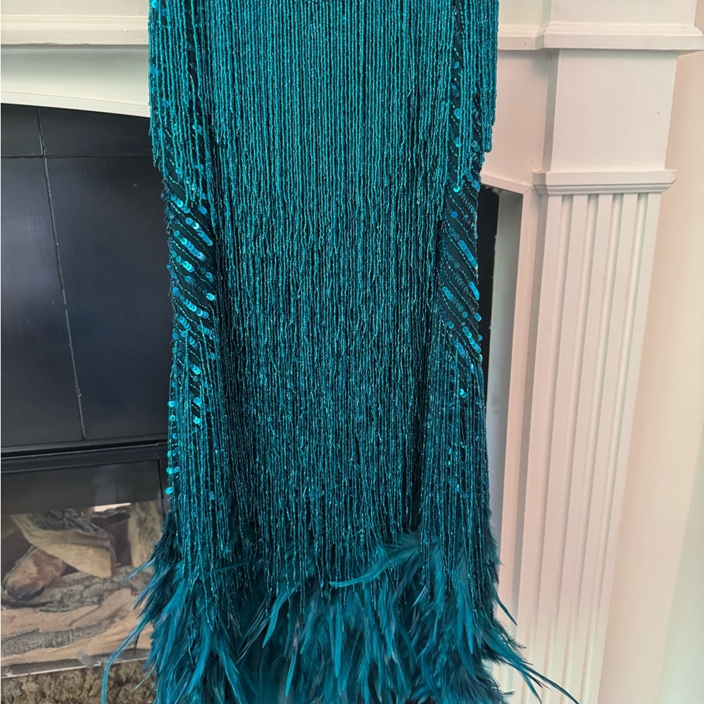 NADINE MERABI Teal Lottie Feathered Dress - Picture 13 of 13